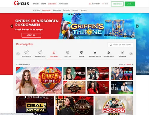 screenshot van live casino circus.be